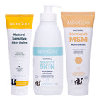 MooGoo Skin Soothing Value Set on white background, 3-step routine with Milk Wash, Eczema & Psoriasis Cream and MSM Moisturiser for dry skin.