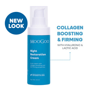 MooGoo Night Restoration Cream collagen boosting and firming night cream, 75g pump bottle with hyaluronic acid and lactic acid