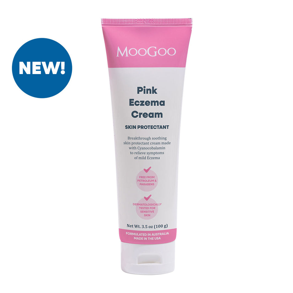 MooGoo Pink Eczema Cream tube on a white background.